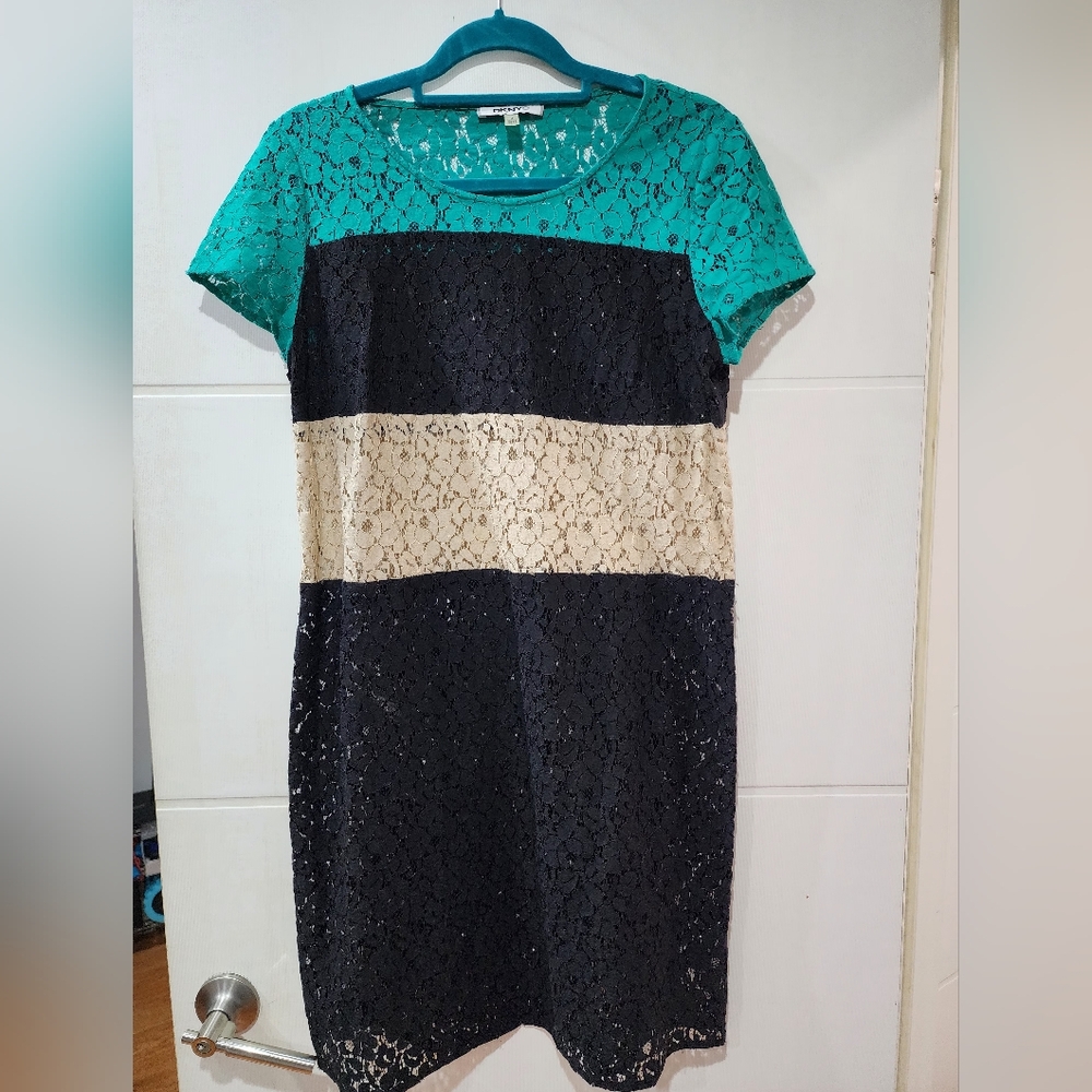 DKNY color block lace sheer mini dress Size M/8